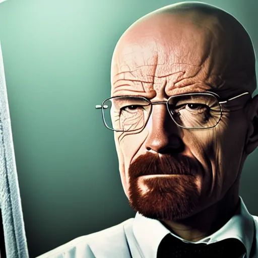 Image similar to Walter white looking through a portal at another Walter