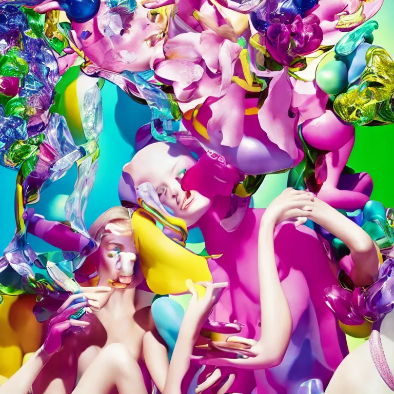 Prompt: fragrance advertising campaign by jeff koons, highly detailed, vibrant colors, fashion