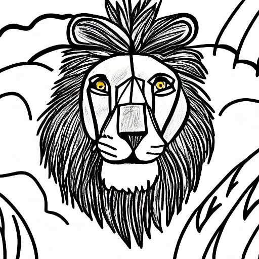 Image similar to Children's drawing of a lion a simple rounded line in a meadow, style simpsons, sharp focus, illustration, ArtStation