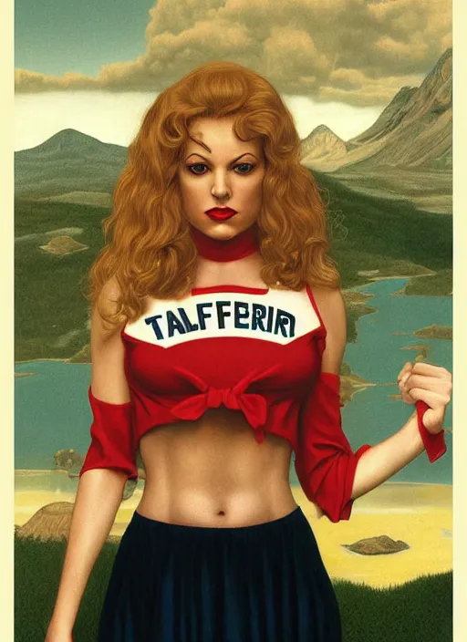 Image similar to portrait of talyor swift cheerleader, twin peaks poster art, from scene from twin peaks, by michael whelan, rossetti bouguereau, artgerm, retro, nostalgic, old fashioned