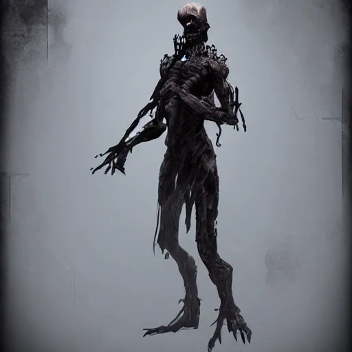 Image similar to wraith, undead, dynamic pose, skull, terrifying, dark, fog, artstation