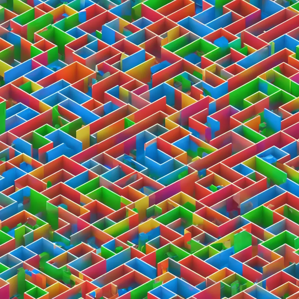Prompt: wimmelbilder maze made of tetris blocks, unreal engine, octane render, isometric, very sharp