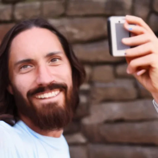 Image similar to Jesus takes a selfie, shot on android 2013