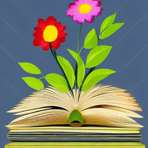 Prompt: flowers growing from a book, poster illustration, high resolution