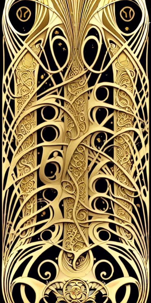 Prompt: the source of future growth dramatic, elaborate emotive Art Nouveau styles to emphasise beauty as a transcendental, seamless pattern, symmetrical, large motifs, hyper realistic, 8k image, 3D, supersharp, Art nouveau curves spirals and swirls, goldplated surfaces, Flying silk fabric, iridescent and black and gold colors , perfect symmetry, iridescent, High Definition, sci-fi, Octane render in Maya and Houdini, light, shadows, reflections, photorealistic, masterpiece, smooth gradients, no blur, sharp focus, photorealistic, insanely detailed and intricate, cinematic lighting, Octane render, epic scene, 8K