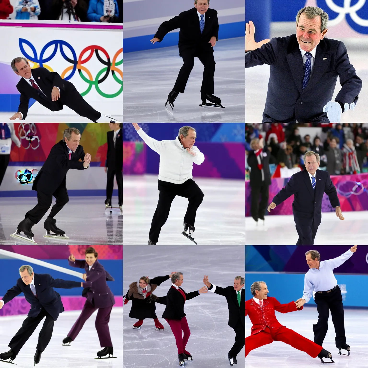 Prompt: president george bush figure skating at the winter olympics