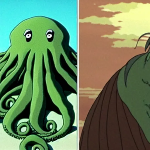 Image similar to cthulhu starring in the movie spirited away, anime. studio ghibli