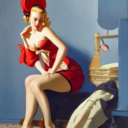 Image similar to woman painting by gil elvgren