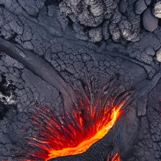 Image similar to candid photograph of a dragon bathing in lava, active volcano, drone photography, 8k