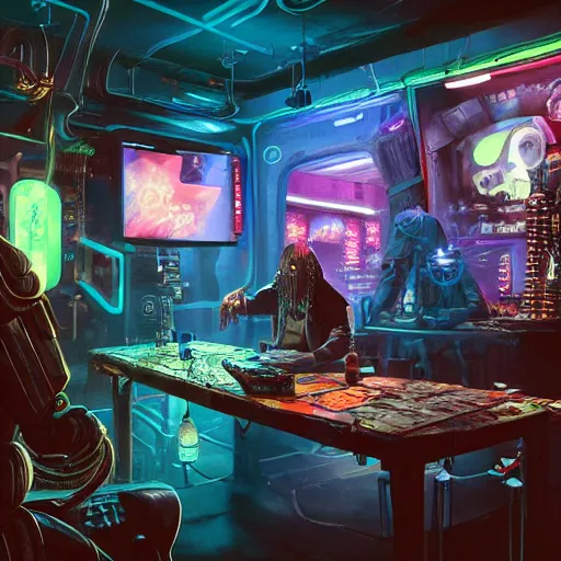 Image similar to a high quality portrait of octopus Davy Jones in a cyberpunk cyberpunk cyberpunk cafe, realism, 8k, award winning photo