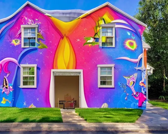 Prompt: the exterior of a house designed by lisa frank