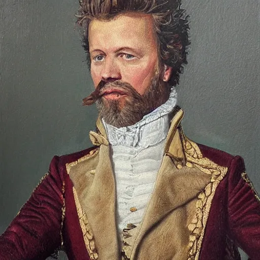 Image similar to oil painting portrait of james hetfield dressed as a french aristocrat, 8 k, very detailed, very intricate,