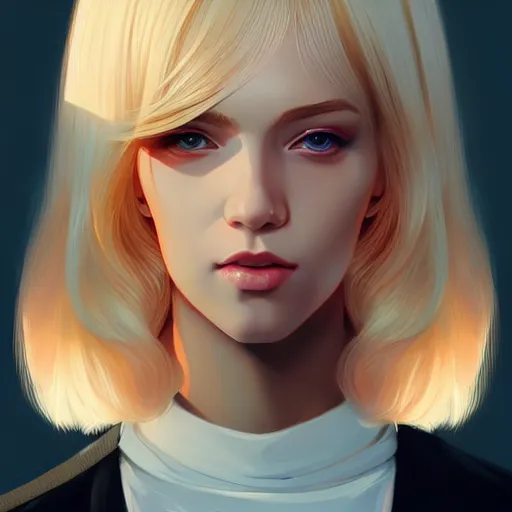 Image similar to a portrait of a beautiful blonde model, art by ilya kuvshinov and wlop and artgerm and josan gonzalez, digital art, highly detailed, intricate, sharp focus, trending on artstation hq, deviantart, pinterest, unreal engine 5, 4 k uhd image