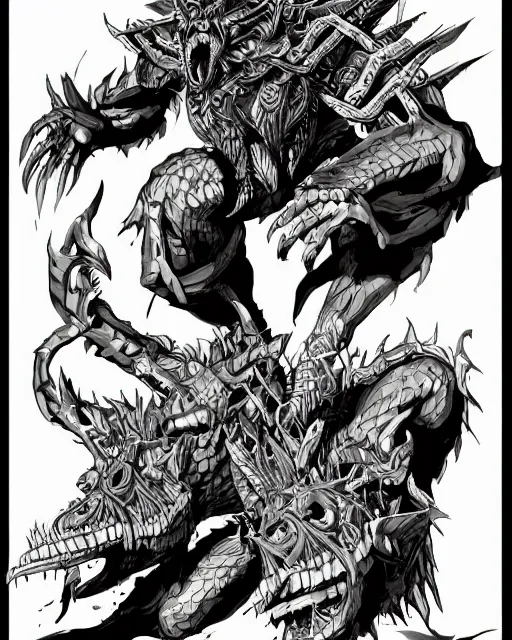 Image similar to A mimic as a crate, black and white, DnD, fantasy art, monster art, in the style of masami kurumada, illustration, epic, fantasy, intricate, hyper detailed, artstation, concept art, smooth, sharp focus, ray tracing