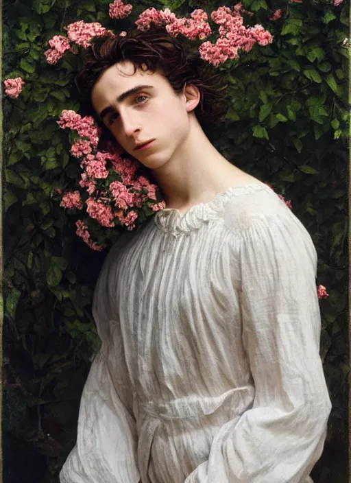 Prompt: Kodak Portra 400, 8K,ARTSTATION, Caroline Gariba, soft light, volumetric lighting, highly detailed, britt marling style 3/4 , extreme Close-up portrait photography of a Timothee Chalamet hiding in flowers how pre-Raphaelites with his eyes closed,inspired by Ophelia paint, his face is under water Pamukkale, face above water in soapy bath tub, hair are intricate with highly detailed realistic , Realistic, Refined, Highly Detailed, interstellar outdoor soft pastel lighting colors scheme, outdoor fine photography, Hyper realistic, photo realistic