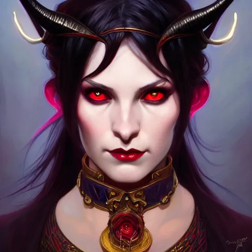 Portrait of jovial female tiefling sorceress, D&D, red | Stable ...