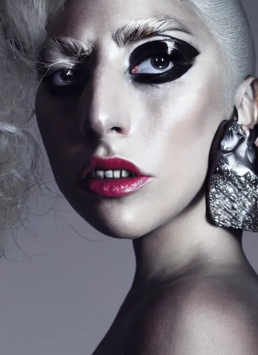 Image similar to lady gaga styled by nick knight, annie leibovitz, posing, style, vogue magazine, highly realistic. high resolution. highly detailed. dramatic. 8 k. 4 k.