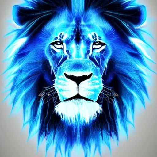 Image similar to blue glowing lion, realistic, black background