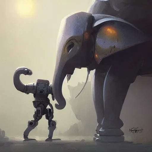 Image similar to 🤖🐘, Greg rutkowski, Trending artstation, cinematográfica, digital Art