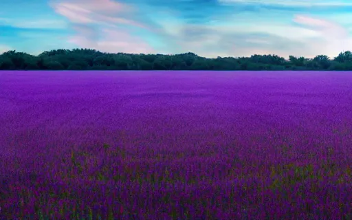 Prompt: the purple fields of Yavin 5 are full of alien flora, planetary rings stretch across the sky fading away at the horizon, landscape photography 4k