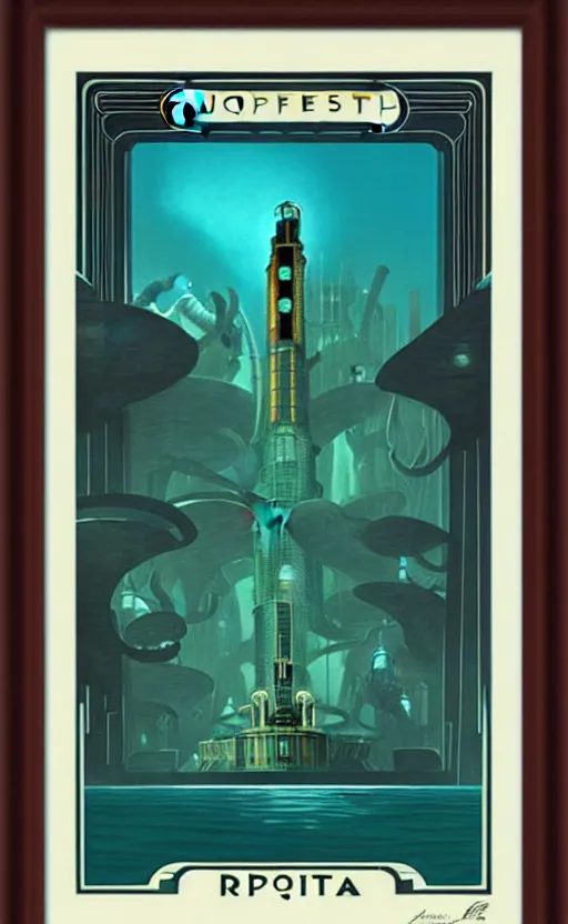 Image similar to art deco travel poster of the underwater city of rapture from bioshock, framed poster