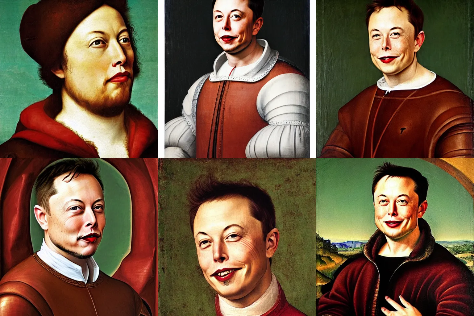 Prompt: A Renaissance portrait painting of Elon Musk smiling