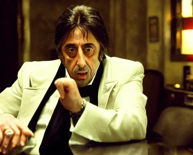 Image similar to mafioso ( al pacino ) casts a spell at some vampires ; scene from the modern hbo mini series / the outfit /, a supernatural mafia crime thriller about magical monster - hunting mafiosi in philadelphia, hd 8 k film photography, with modern supernatural horror aesthetic.