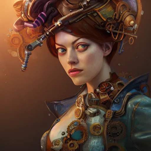 Prompt: underwater steampunk portrait of emma stone, hyper detailed, digital art, trending in artstation, cinematic lighting, studio quality, smooth render, unreal engine 5 rendered, octane rendered, art style by klimt and nixeu and ian sprigger and wlop and krenz cushart.