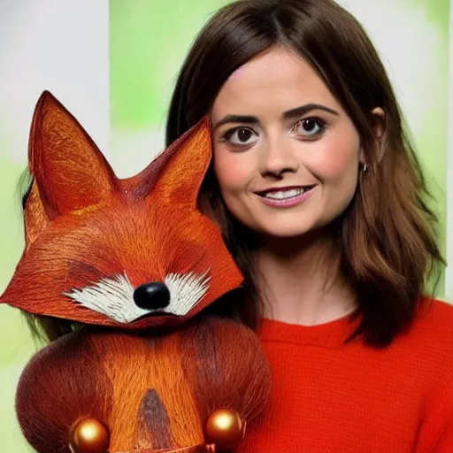 Prompt: jenna coleman transformed into humanoid fox, fox ears, fox face, fox features