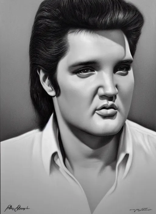 Prompt: portrait of elvis presley by paul cadden