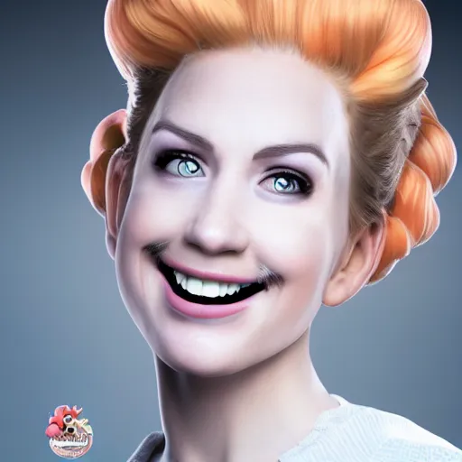 Image similar to if peach from super Mario was a real woman, real life, hyper realistic, 8k, portrait photo, studio lighting, art station