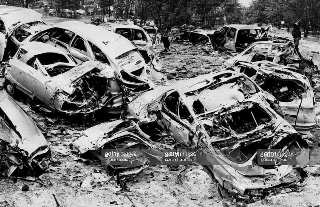 Prompt: The deadliest car crash, no survivors, news photo