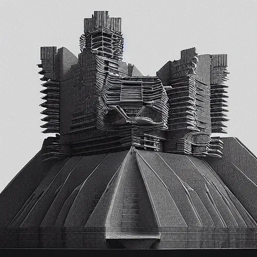 Image similar to architectural diagram of brutalist fascist cyberpunk Japanese castle by Zaha Hadid, Beksinski, Moebius, and Rutkowski