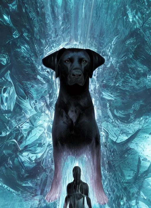 Prompt: labrador retriever in dark void underwater - complex and hyperdetailed technical suit design. reflection and dispersion materials. rays and dispersion of light. volumetric light. f / 3 2. noise film photo. flash photography. ultra realistic, 5 0 mm. poster by wayne barlowe, hajime sorayama aaron horkey, craig mullins