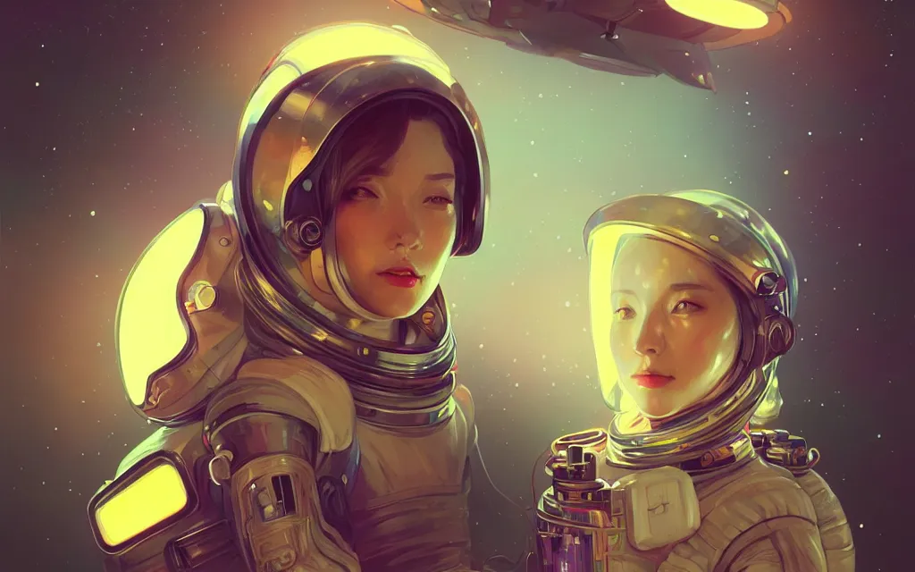 Image similar to portrait armored astronaut girl shot an ufo, ssci-fi, neon light and fantasy, intricate and very very beautiful and elegant, highly detailed, digital painting, artstation, concept art, smooth and sharp focus, illustration, art by tian zi and WLOP and alphonse mucha