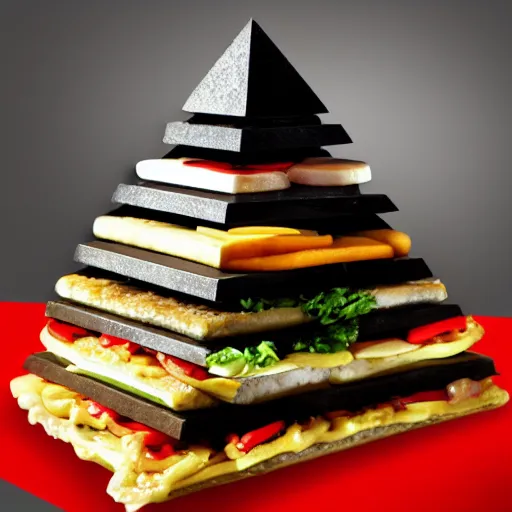 Image similar to a pyramid made of burgers