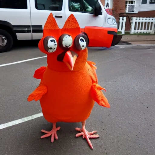 Image similar to chicken dressed as an inmate