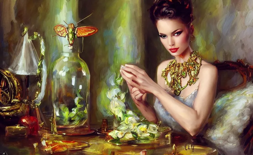 Image similar to Alchemy mantis. By Konstantin Razumov, highly detailded