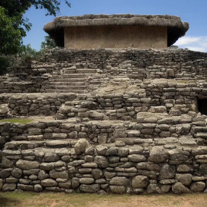 Image similar to a building in a serene landscape, ancient mesoamerican style