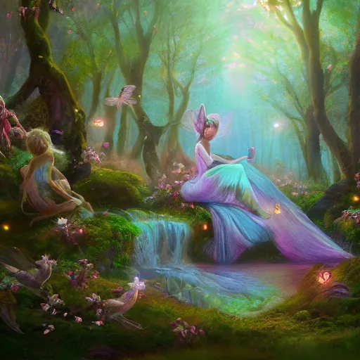 Image similar to may 1 0, 1 9 9 2, iridescent fairy forest, beautiful oil painting, trending on artstation, hyperdetailed, cinematic lighting