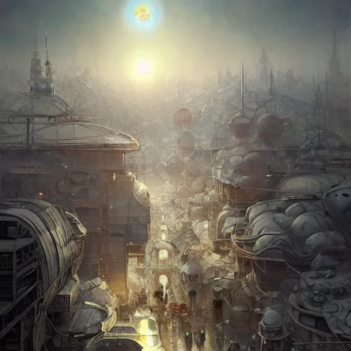 Image similar to It’s crowded streets of Russian Khrushyovkas sleeping quarters on the Moon city, Norilsk, sci-fi, fantasy, intricate, very very beautiful, elegant, highly detailed composition, digital painting, artstation, concept art, smooth, sharp focus, illustration, art by artgerm and greg rutkowski and alphonse mucha