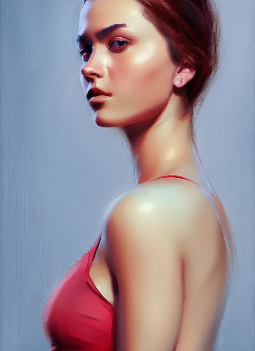 Prompt: portrait of a gorgeous young woman in the style of stefan kostic, artstation, concept art, realistic photo, 8k high definition