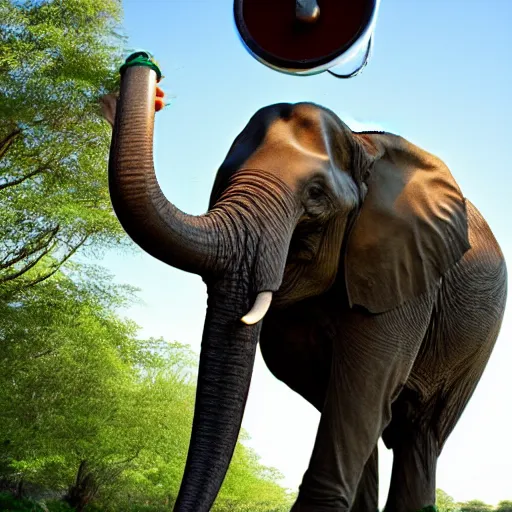 Image similar to elephant standing and holding a huge metal pipe