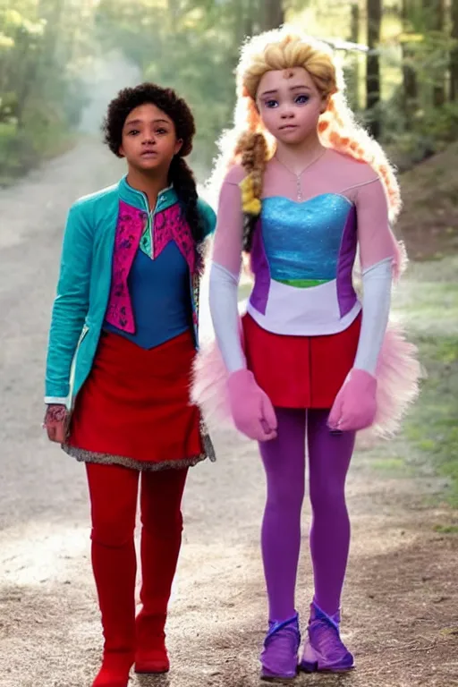 Image similar to Rue and Jules from Euphoria as Anna and Elsa