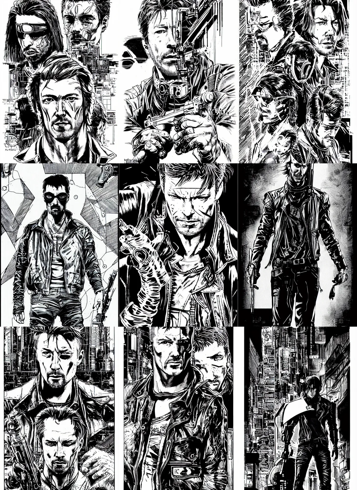Prompt: aiden gillen, cyberpunk 2 0 2 0 manual, by steampoweredmikej, by tim bradstreet, inktober, ink drawing, black and white, coloring pages, manga, highly detailed
