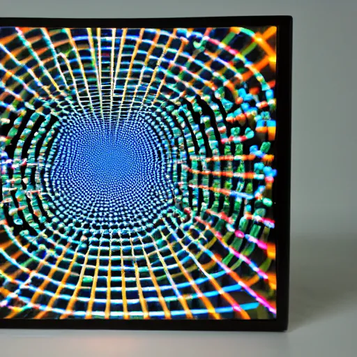 Prompt: anatex bead maze wrapped around a cathode ray tube, visual glitch instrument