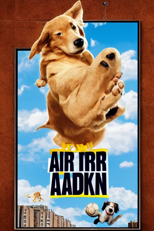 Prompt: poster to a movie where air bud does his ( ( taxes ) )