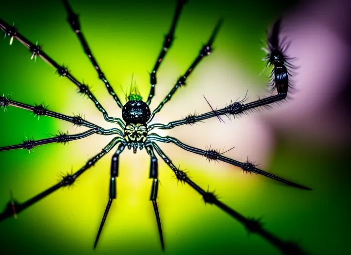 Image similar to macro portrait of a crystal spider in the forest. Fantasy magic style. Highly detailed 8k. Intricate. Nikon d850 300mm. Award winning photography.