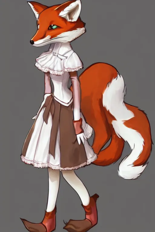 Prompt: a fox fursona wearing a maid outfit, highly detailed, digital art, trending on artstation, furry art