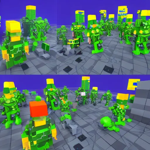 Image similar to voxel rangers, dark - humor space colonization game, alien - planet scene, coded in java, ps 1 aesthetic, trojan, dramatic lighting